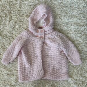 Cuddle Bear Baby Cardigan 3/6 Months Pink Knit‎ Hooded Button Up Sweater